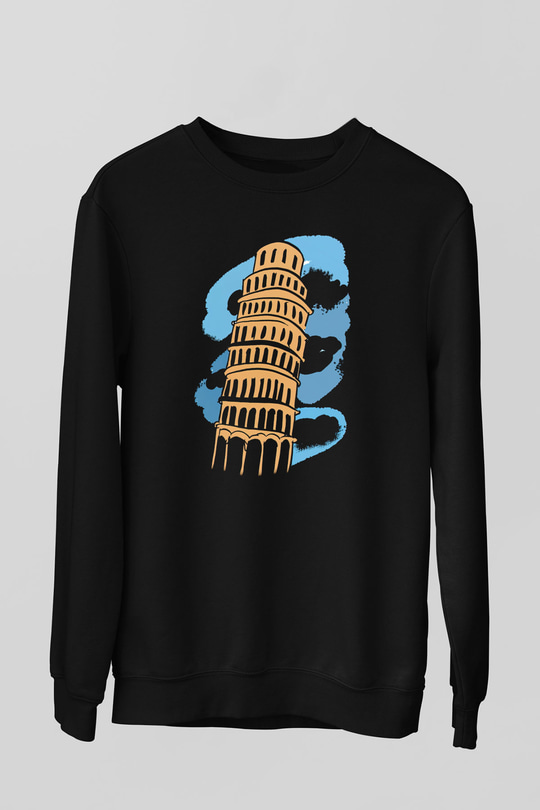 Pisa Kulesi Siyah Unisex Sweatshirt