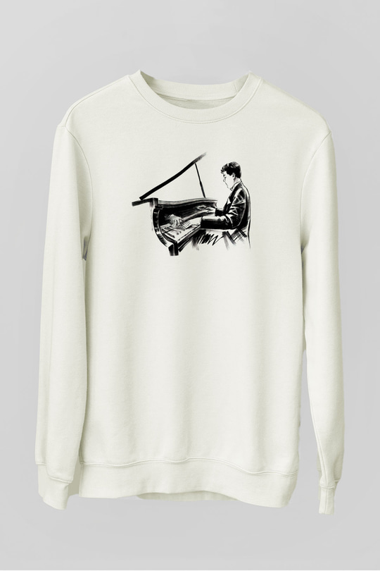 Piyanist Beyaz Unisex Sweatshirt