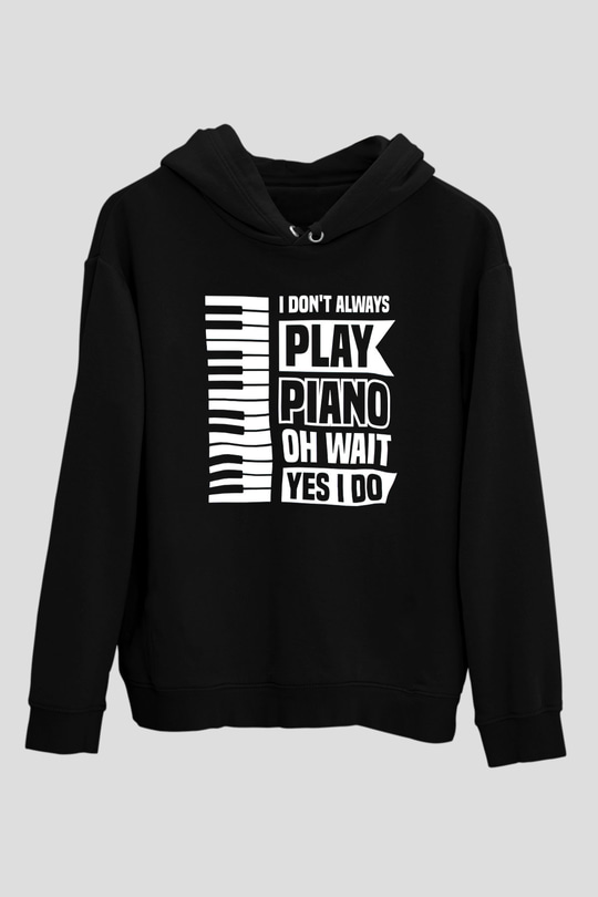 Piyanist Siyah Unisex Kapüşonlu Sweatshirt