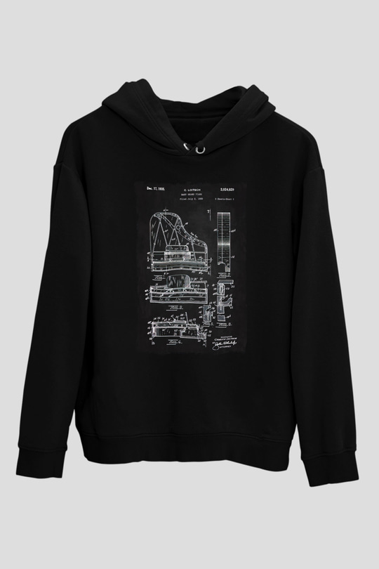 Piyanist Siyah Unisex Kapüşonlu Sweatshirt