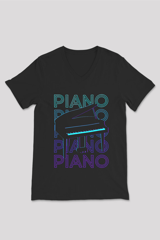 Piyanist Siyah Unisex V Yaka Tişört