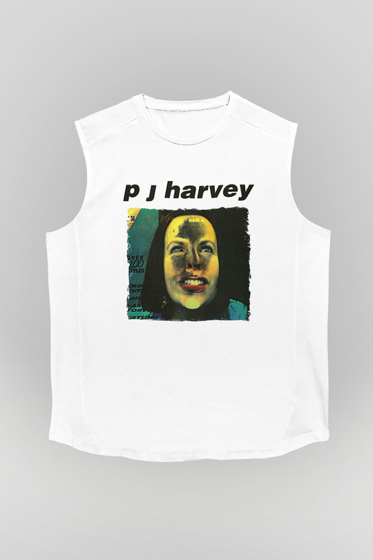 Pj Harvey Baskılı Beyaz Unisex Kolsuz Tişört - Tshirt