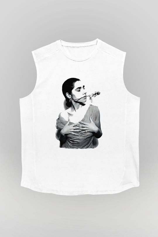 Pj Harvey Baskılı Beyaz Unisex Kolsuz Tişört - Tshirt