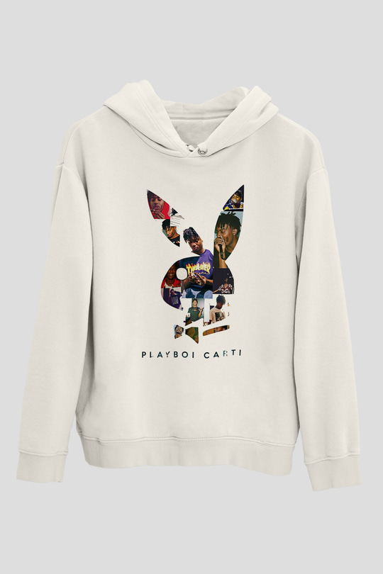 Playboi Carti Baskılı Beyaz Unisex Kapüşonlu Sweatshirt