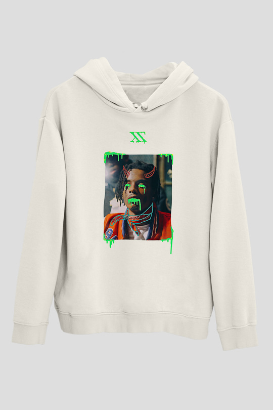 Playboi Carti Baskılı Beyaz Unisex Kapüşonlu Sweatshirt