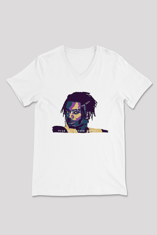 Playboi Carti Baskılı Beyaz Unisex V Yaka Tişört - Tshirt