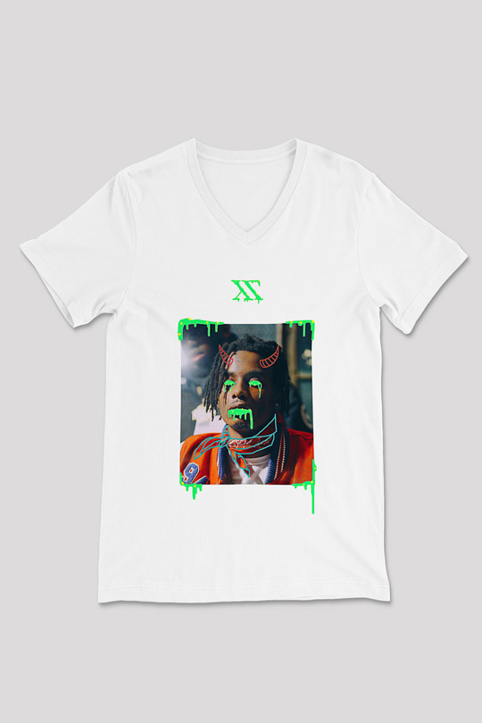 Playboi Carti Baskılı Beyaz Unisex V Yaka Tişört - Tshirt