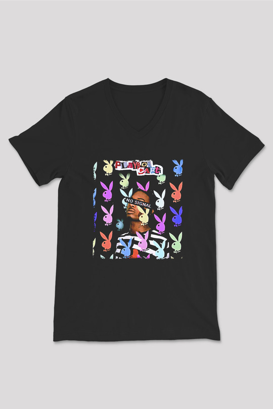 Playboi Carti Baskılı Unisex Siyah V Yaka Tişört - Tshirt
