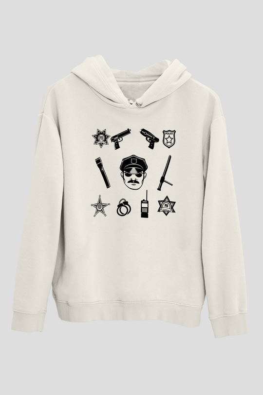 Polis Beyaz Unisex Kapüşonlu Sweatshirt