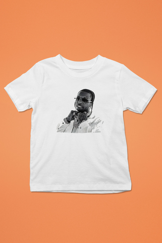 Pop Smoke Baskılı Beyaz Unisex Beyaz Çocuk Tişört - Tshirt