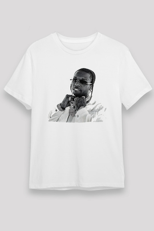 Pop Smoke Baskılı Unisex Beyaz Tişört - Tshirt