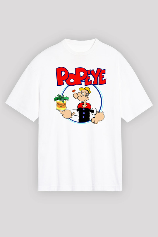 Popeye Beyaz Unisex Oversize Tişört T-Shirt