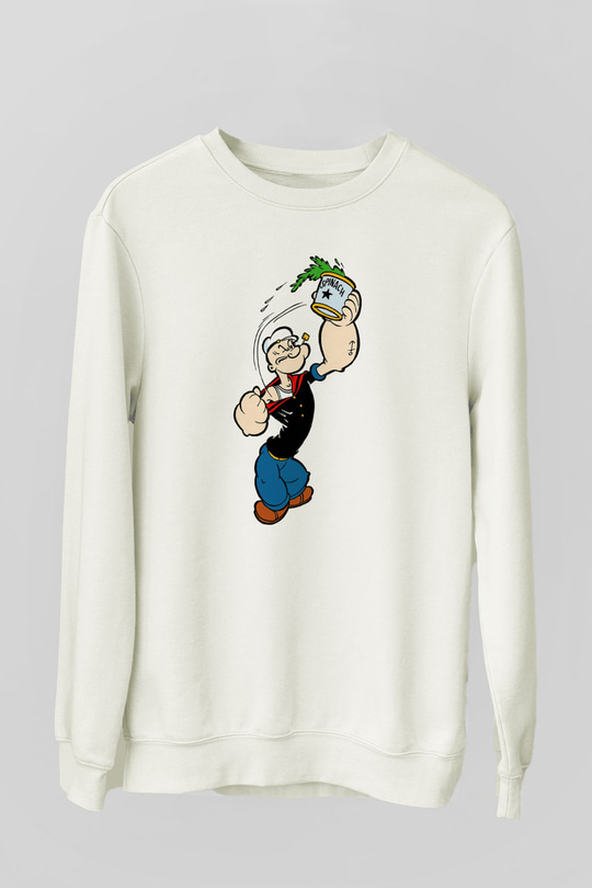 Popeye Beyaz Unisex Sweatshirt