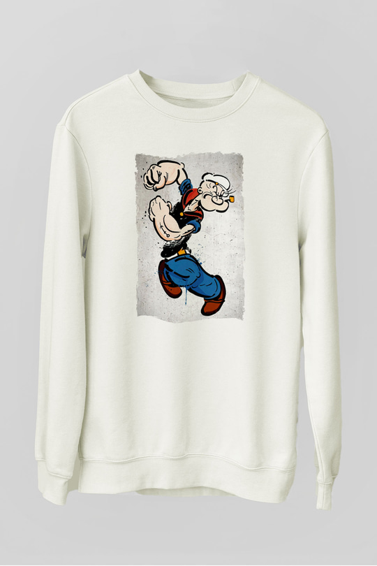 Popeye Beyaz Unisex  Sweatshirt