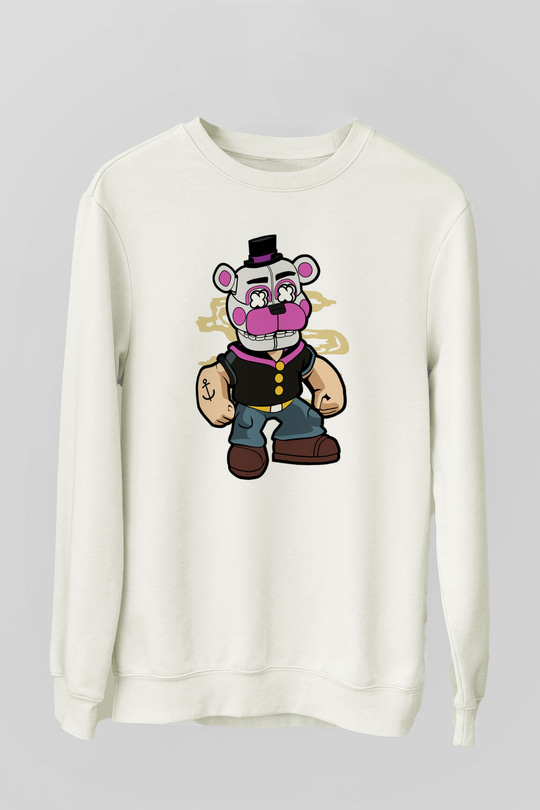 Popeye Freddy Baskılı Unisex Beyaz Sweatshirt