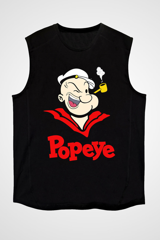 Popeye Siyah Unisex  Kolsuz Tişört