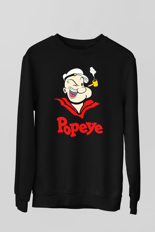 Popeye Siyah Unisex  Sweatshirt