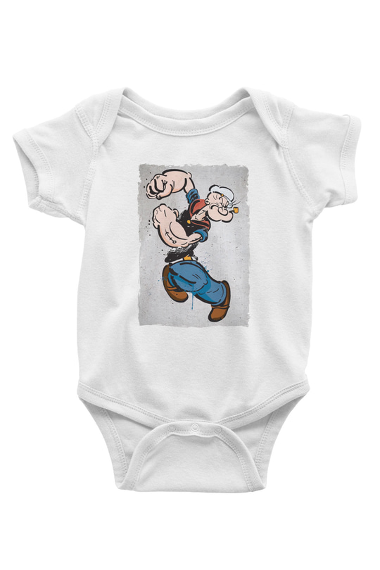 Popeye Temel Reis BaskılıBeyaz  Bebek Body - Zıbın