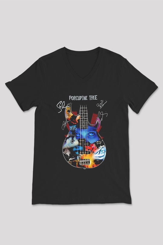 Porcupine Tree Baskılı Unisex Siyah V Yaka Tişört - Tshirt