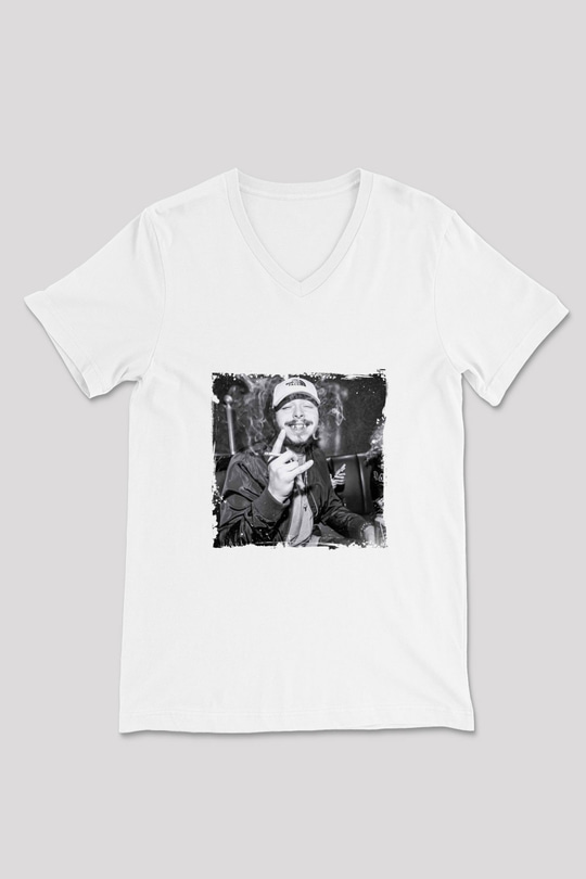 Post Malone Baskılı Beyaz V Yaka Unisex Tişört