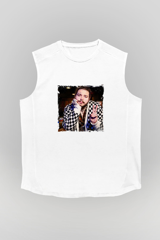 Post Malone Baskılı Unisex Beyaz Kolsuz Tişört
