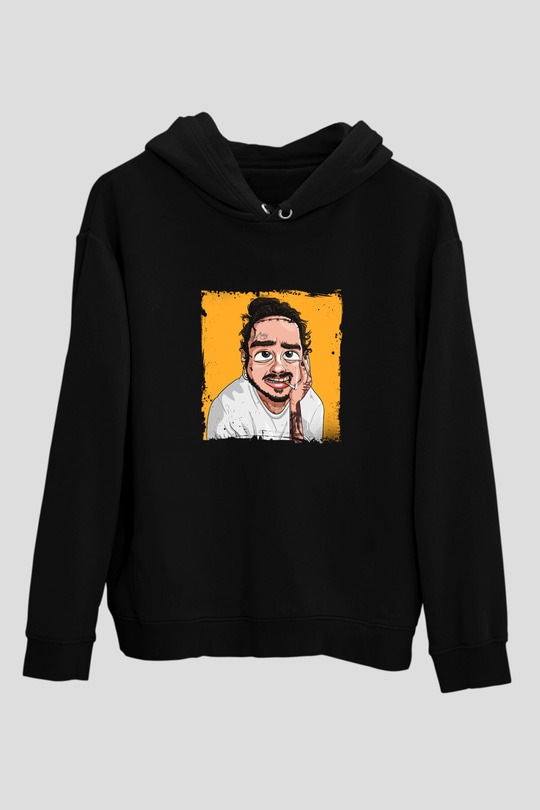 Post Malone Baskılı Unisex Siyah Hoodie