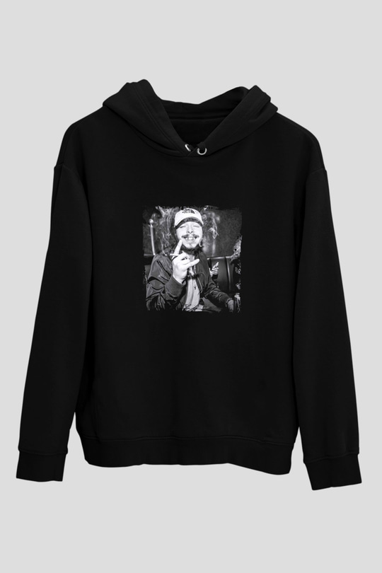Post Malone Baskılı Unisex Siyah Hoodie