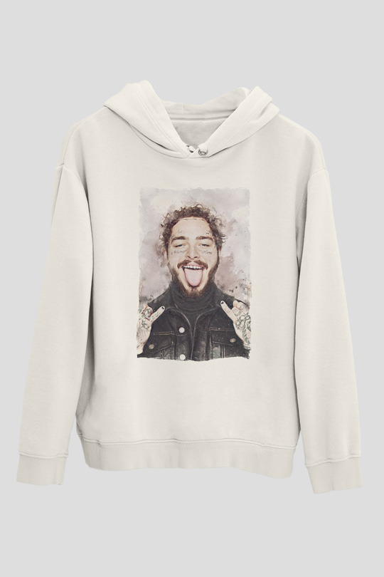 Post Malone Beyaz Unisex Kapüşonlu Sweatshirt