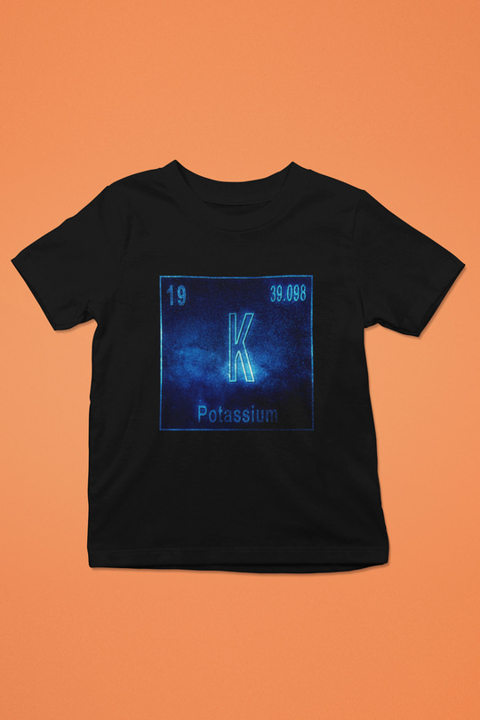 Potasyum Atom Numarası Baskılı Unisex Siyah Çocuk Tişört