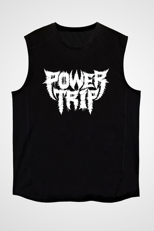 Power Trip Baskılı Unisex Siyah Kolsuz Tişört - Tshirt