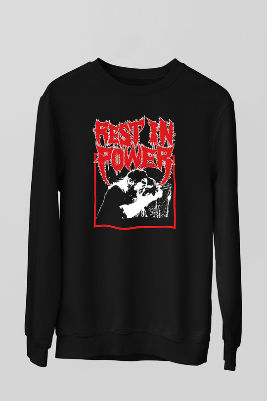 Power Trip Baskılı Unisex Siyah Sweatshirt
