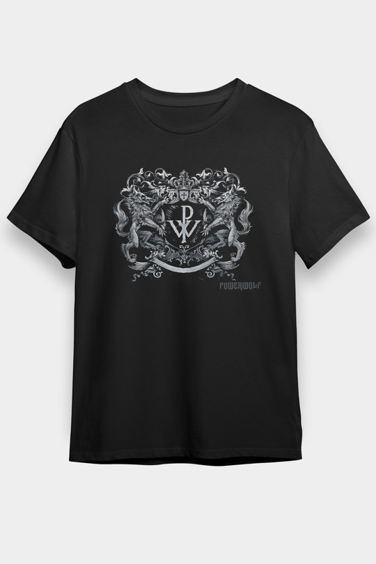 Powerwolf Baskılı Unisex Siyah Tişört - Tshirt