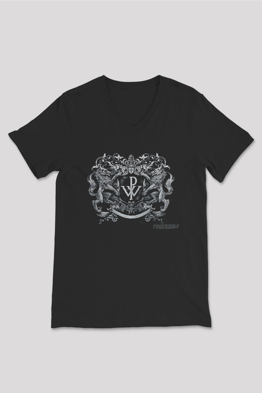 Powerwolf Baskılı Unisex Siyah V Yaka Tişört - Tshirt