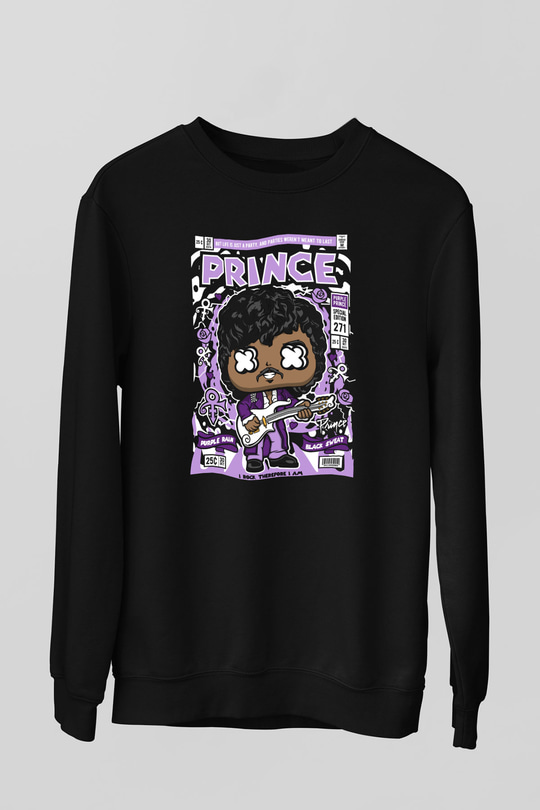 Prince Baskılı Unisex Siyah Sweatshirt