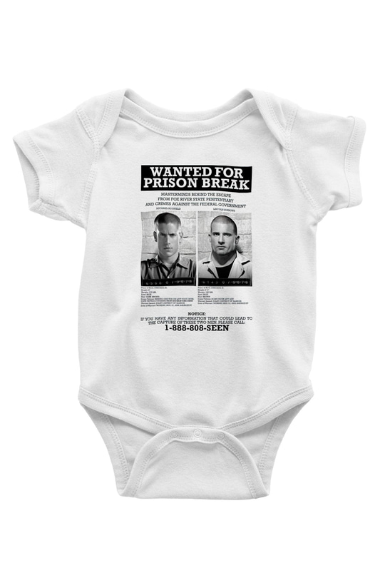 Prison Break Baskılı Beyaz Unisex Bebek Body - Zıbın