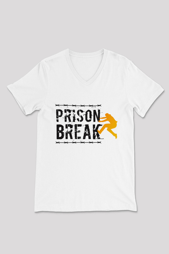 Prison Break Beyaz Unisex V Yaka Tişört T-Shirt