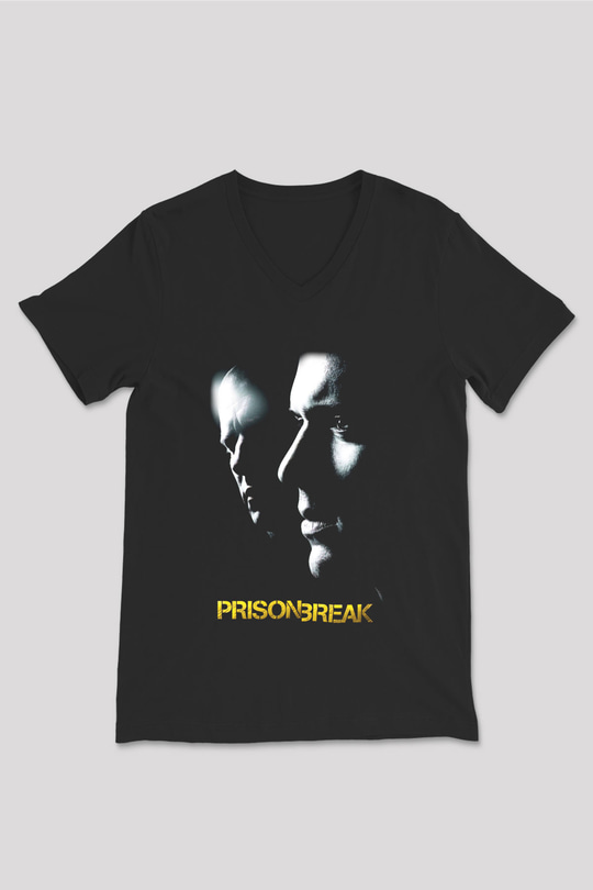 Prison Break Siyah Unisex V Yaka Tişört T-Shirt