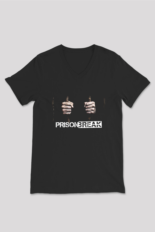 Prison Break Siyah Unisex V Yaka Tişört T-Shirt