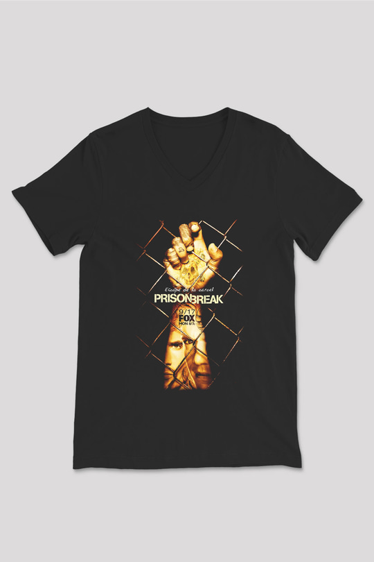Prison Break Siyah Unisex V Yaka Tişört T-Shirt