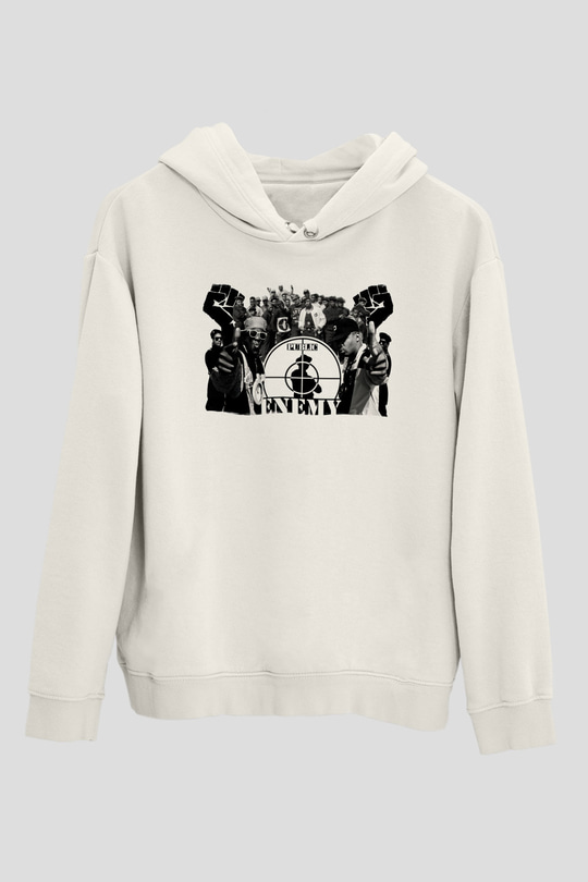 Public Enemy Beyaz Unisex Kapüşonlu Sweatshirt