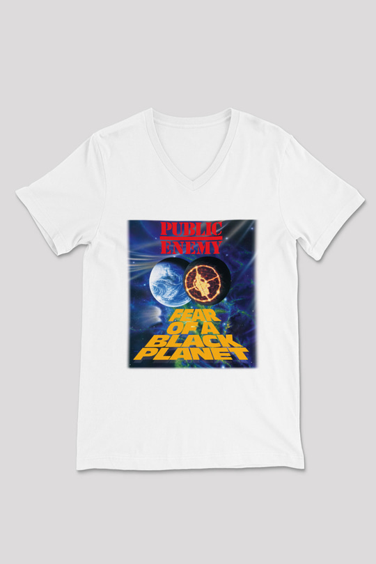Public Enemy Beyaz Unisex V Yaka Tişört T-Shirt