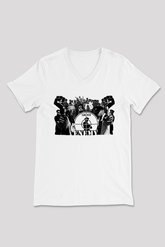 Public Enemy Beyaz Unisex V Yaka Tişört