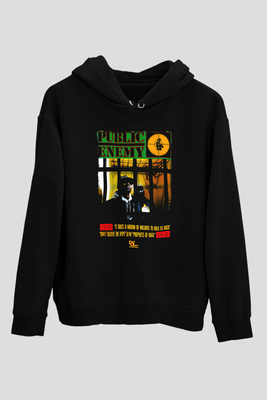 Public Enemy Siyah Unisex Kapüşonlu Sweatshirt