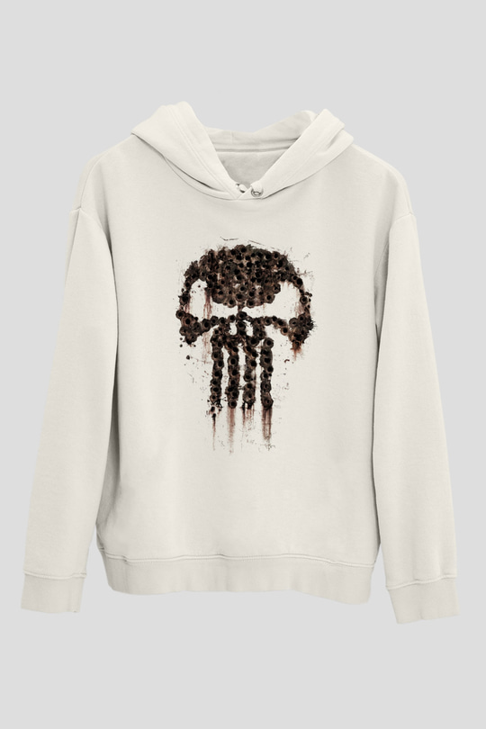 Punisher Beyaz Unisex Kapşonlu Sweatshirt