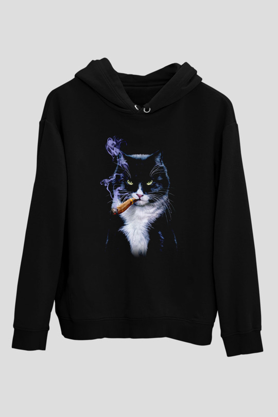 Puro İçen Karizmatik KediSiyah  Unisex Hoodie