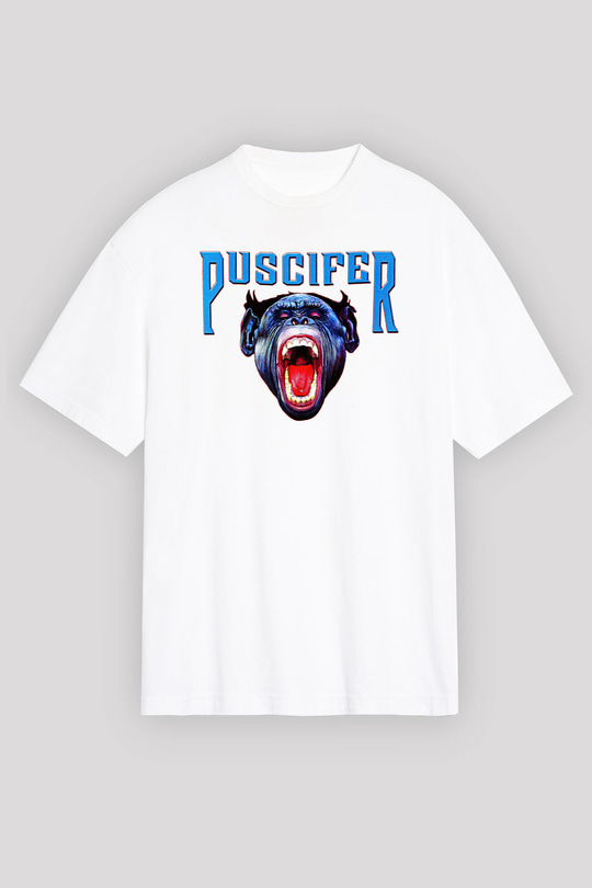 Puscifer Baskılı Beyaz Unisex Oversize Tişört - Tshirt