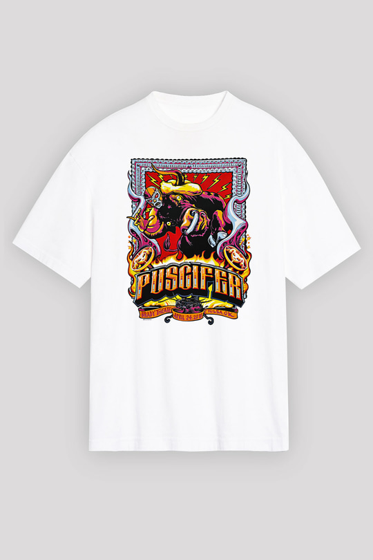 Puscifer Baskılı Beyaz Unisex Oversize Tişört - Tshirt