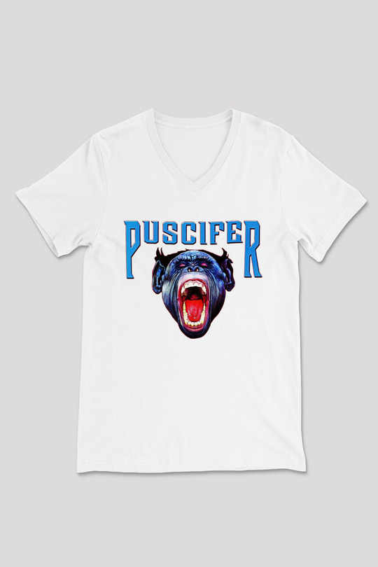Puscifer Baskılı Beyaz Unisex V Yaka Tişört - Tshirt