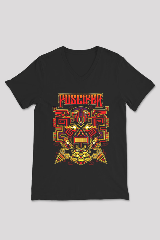 Puscifer Baskılı Unisex Siyah V Yaka Tişört - Tshirt