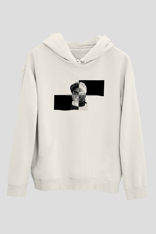 Pusha T Baskılı Beyaz Unisex Kapüşonlu Sweatshirt